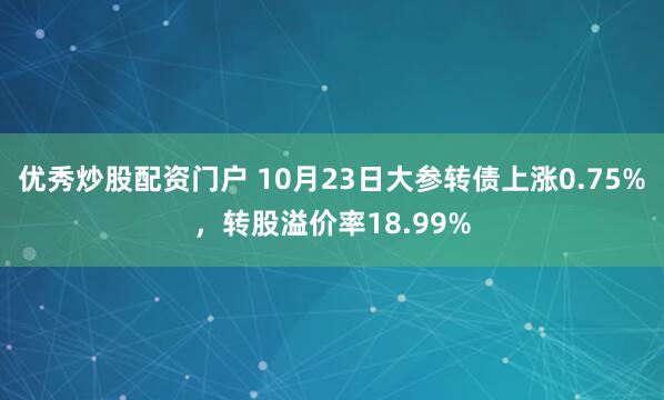 优秀炒股配资门户 10月23日大参转债上涨0.75%，转股溢价率18.99%