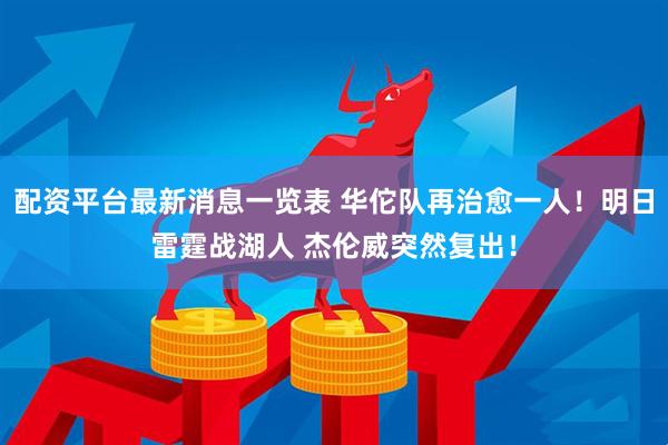 配资平台最新消息一览表 华佗队再治愈一人！明日雷霆战湖人 杰伦威突然复出！